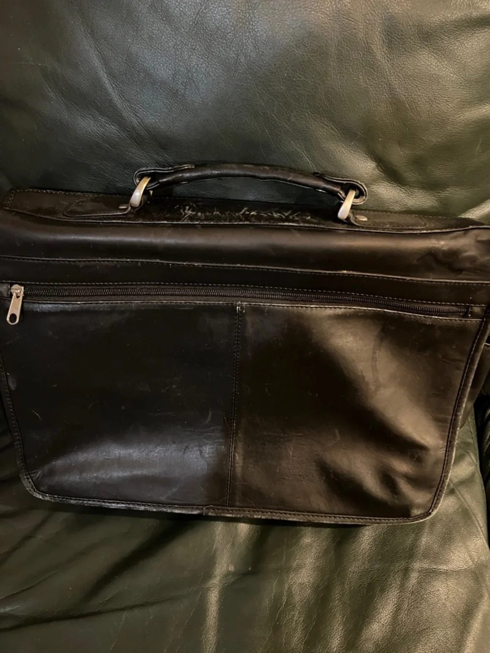Men's Black Leather Two-Buckle Briefcase